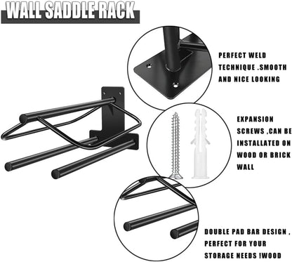 2Pcs Saddle Rack with Double Pad Bar,Heavy Duty Wall Mounted Saddle Rack Stand Saddle Pad Rack for