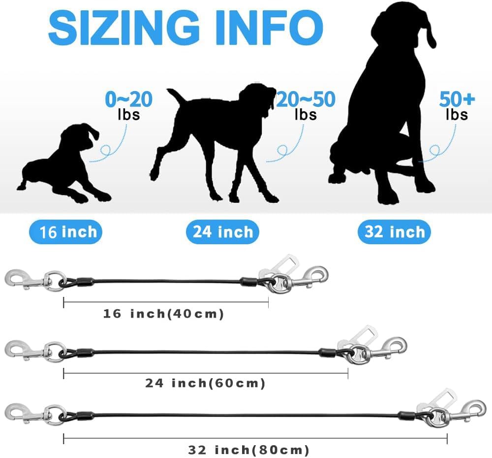 Dog Seat Belt Harness for Car,2pcs Dog Seatbelt of Coated Wire Leash Safety Restraint,No Chew