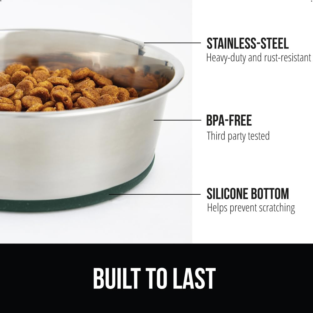 GORILLA GRIP Set of 2 Dog Bowls, Holds 6 Cups (48 fl oz), Heavy Duty Metal Food and Water Bowl for