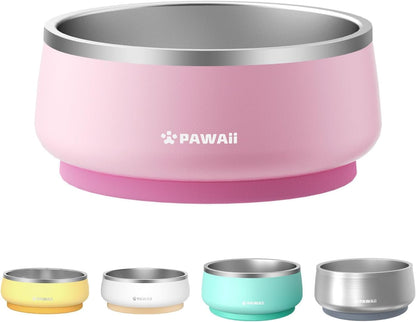 Pawaii Insulated Stainless Steel Dog Bowl with Non-Slip Base & Double Wall Design, ID Tag Included