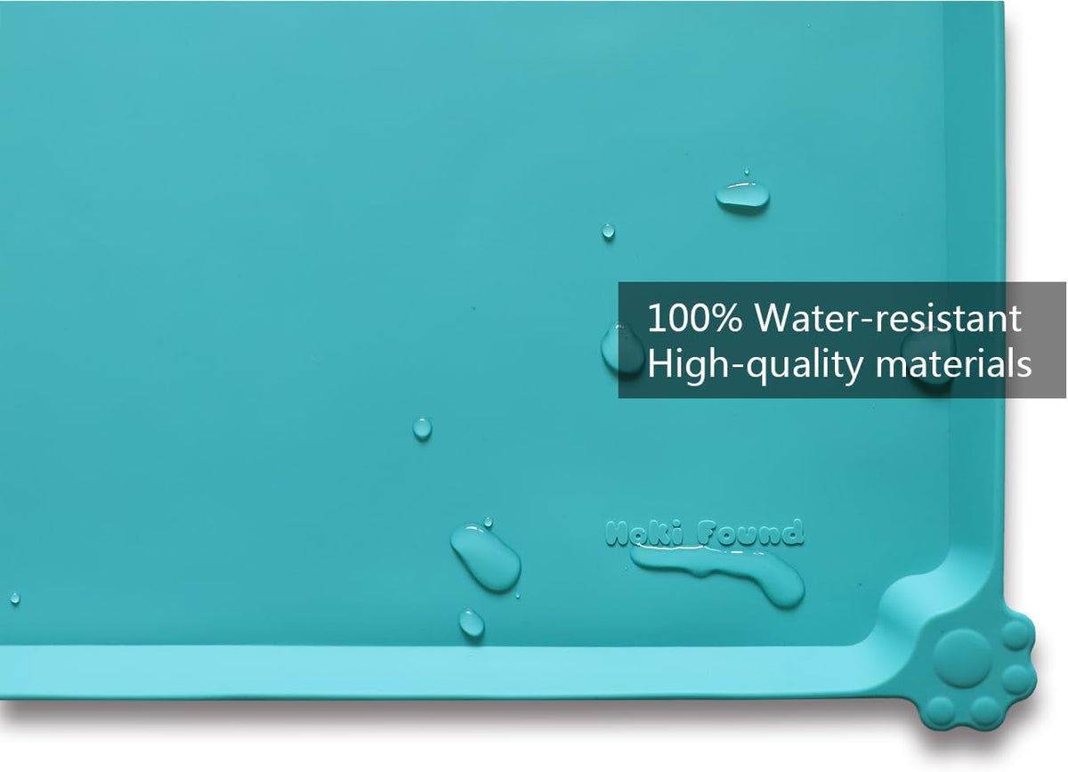 Hoki Found Silicone Non Slip Pet Feeding Mats - Dog Cat Bowl Placemats - Waterproof Food Mats for