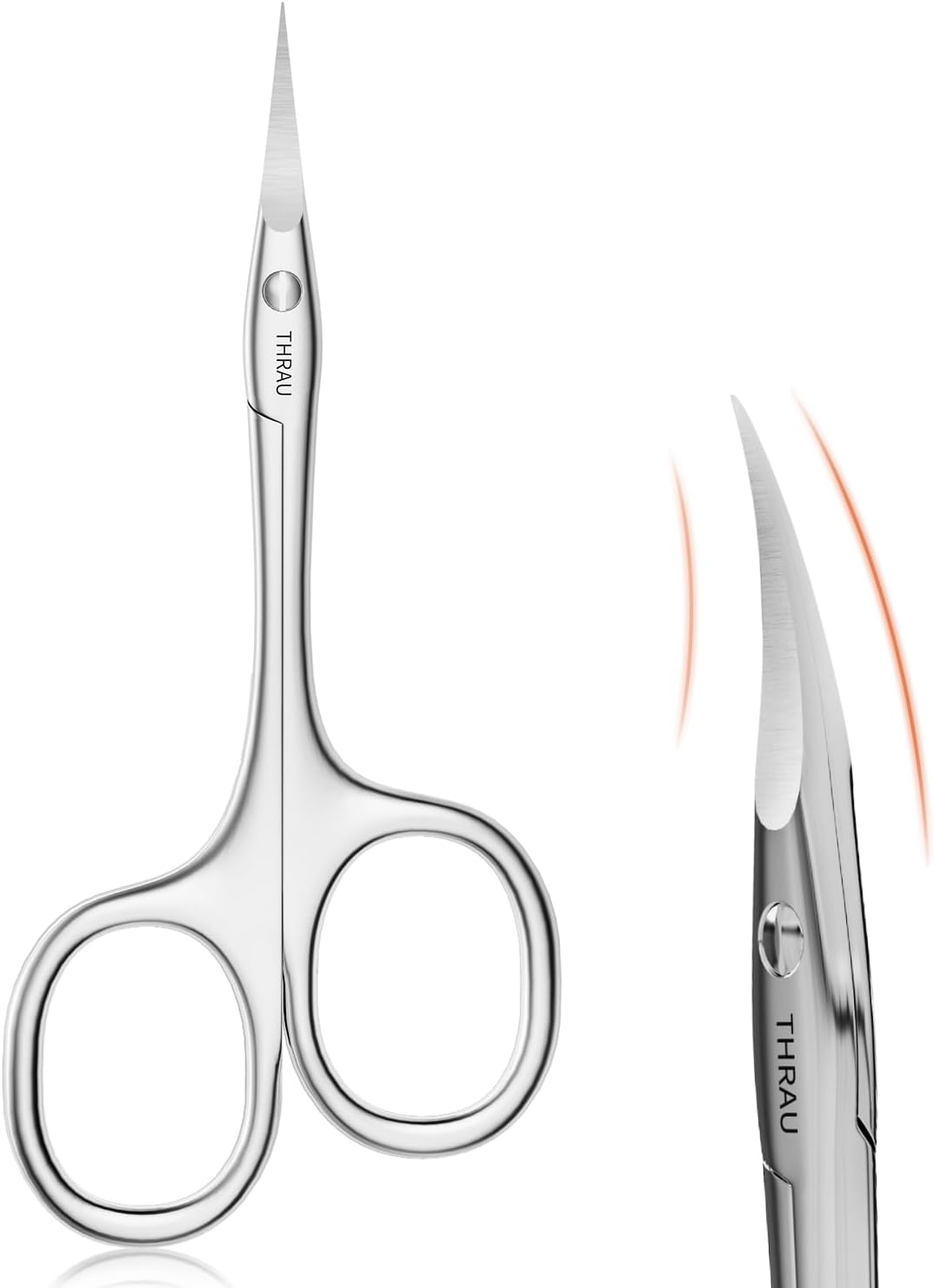 THRAU Left-Handed Cuticle Scissors – Surgical Grade Stainless Steel with Sharp Curved Tip for