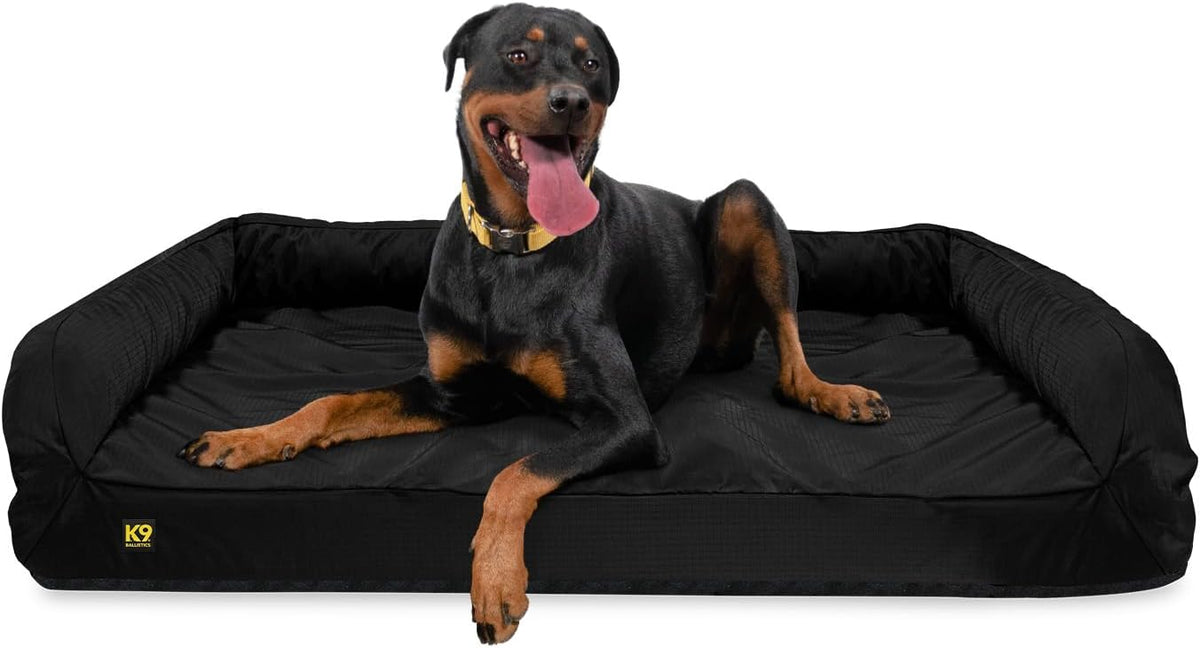 K9 Ballistics Tough Bolster Orthopedic Sofa Dog Bed with Removable Washable Cover - Durable, Water