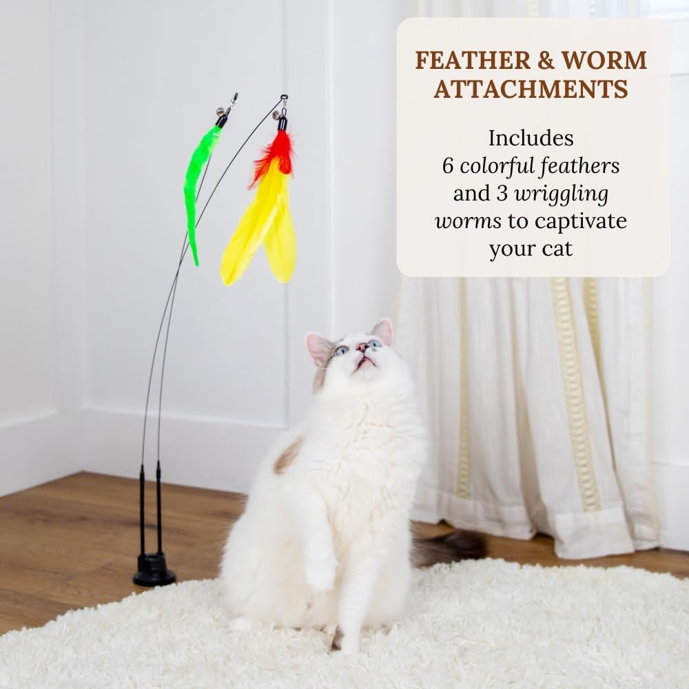 Suction Cup Cat Toys for Indoor Cats Interactive Suction Cup Cat Wand Toy Feather Teaser for Indoor