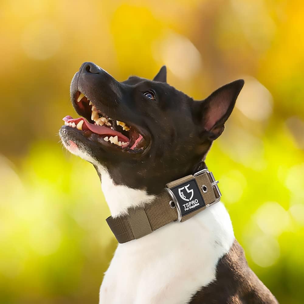 TSPRO Tactical Dog Collar 1.5 Inch Wide Thick Dog Collars with Heavy Duty Metal Buckle, Durable