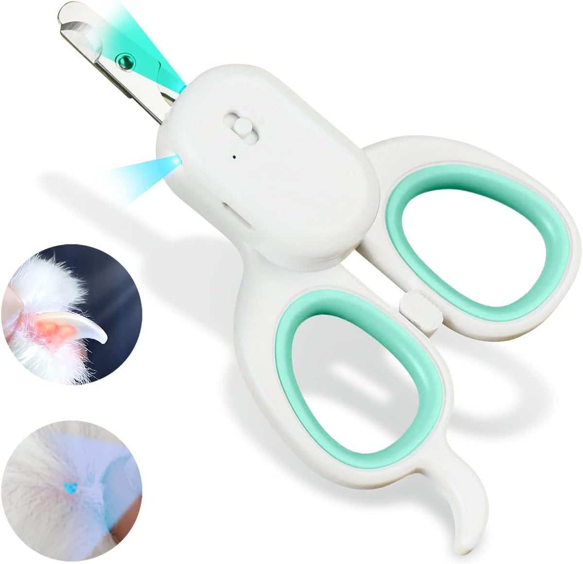 PAKEWAY Pet Nail Clipper with LED & -U-V Light, Cat Claw Trimmer with Ultra Bright LED Light for