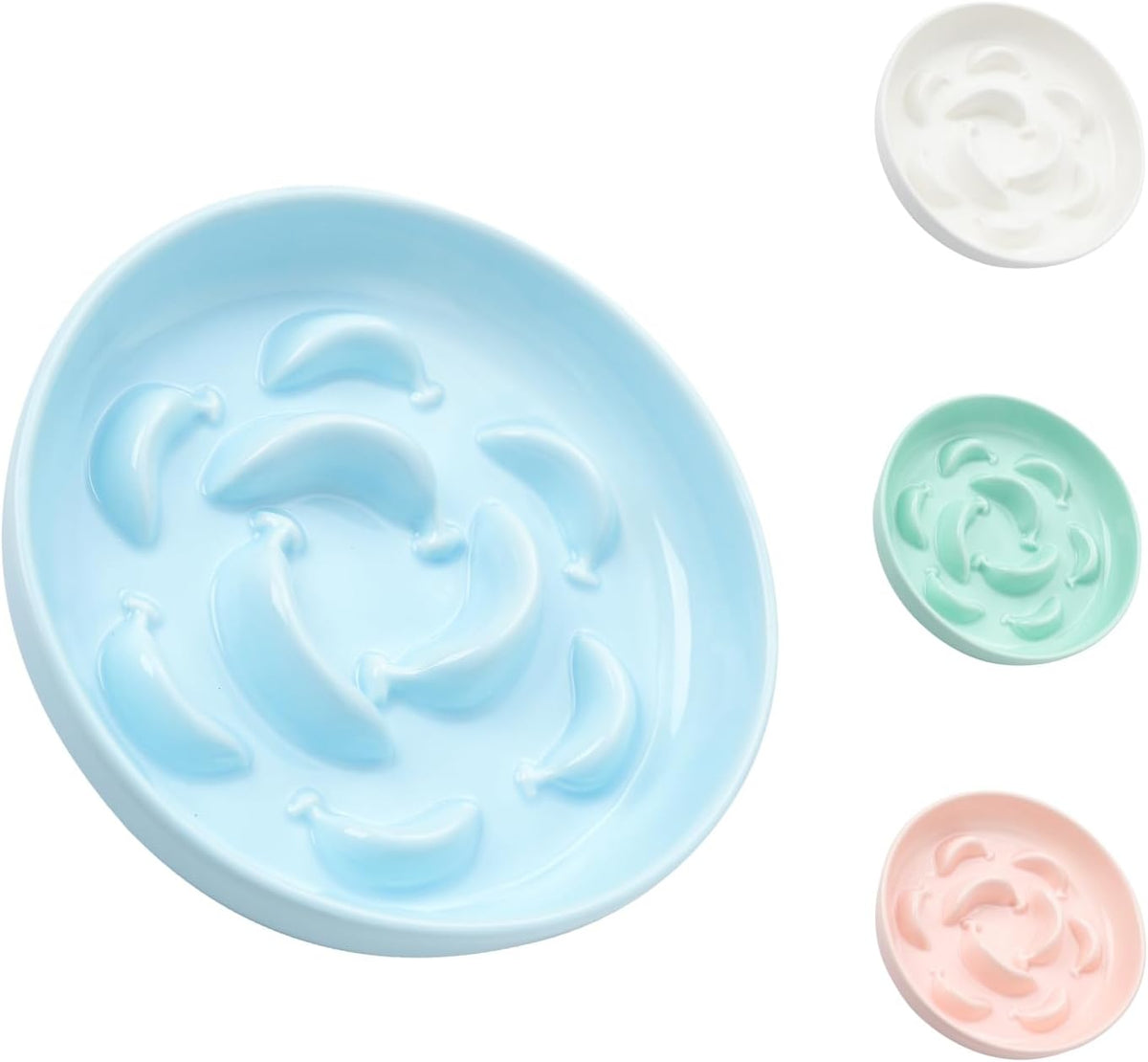 Ceramic Cat Slow Feeder Bowl - Pastel Series Cat Plate for Dry and Wet Food - Cute Maze Feeder Dish