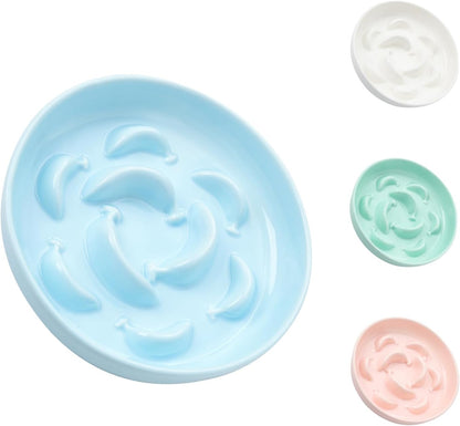 Ceramic Cat Slow Feeder Bowl - Pastel Series Cat Plate for Dry and Wet Food - Cute Maze Feeder Dish