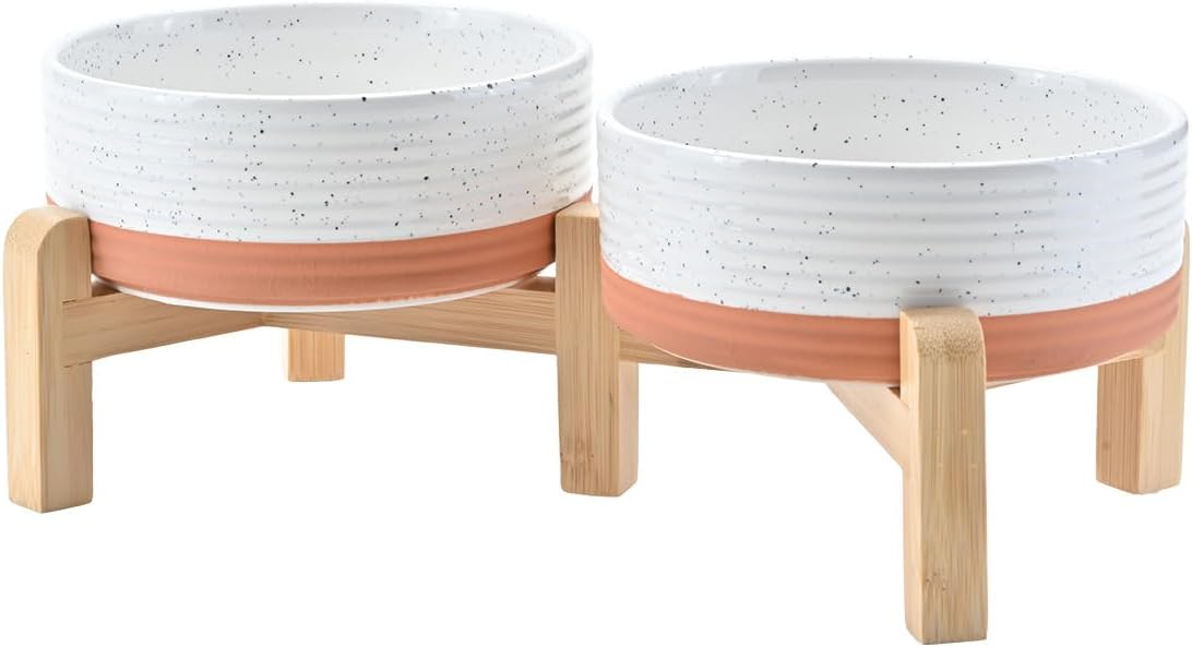 SPUNKYJUNKY Elevated Dog Bowls Ceramic, 5.1'' Dogs and Cat Food Water Bowls Raised with Non-Slip