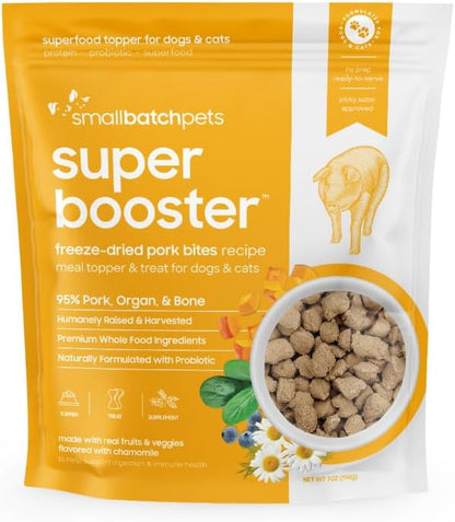 smallbatch Freeze Dried Dog Treats, Superfood Food Topper Pork Bites for Dogs & Cats, Probiotics