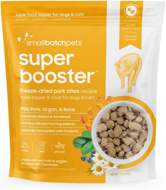 smallbatch Freeze Dried Dog Treats, Superfood Food Topper Pork Bites for Dogs & Cats, Probiotics