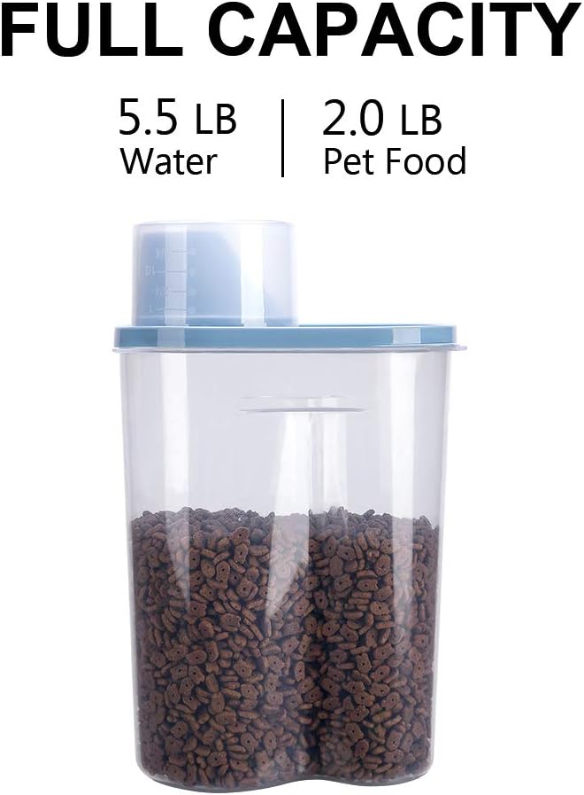 GreenJoy 2 Pack 2lb/2.5L Pet Food Storage Container with Measuring Cup, Can Covers and Bowl for
