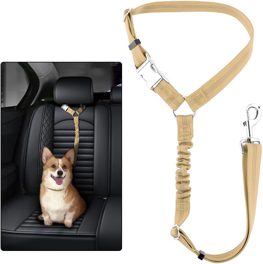 Plutus Pet Dog Seat Belt for Car Headrest, Reflective and Adjustable Restraint with Elastic Bungee