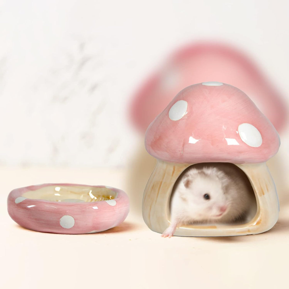 Ceramic Mushroom Guinea Pig House Hamster Hide Bed Includes Hamsters Food Bowl Guinea Pig Hideout