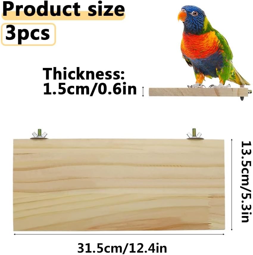 3 Pack Bird Perch Stand 12.4×5.3 Inch- Rectangular Wood Platform Wood Perch Stand Board Shelf for