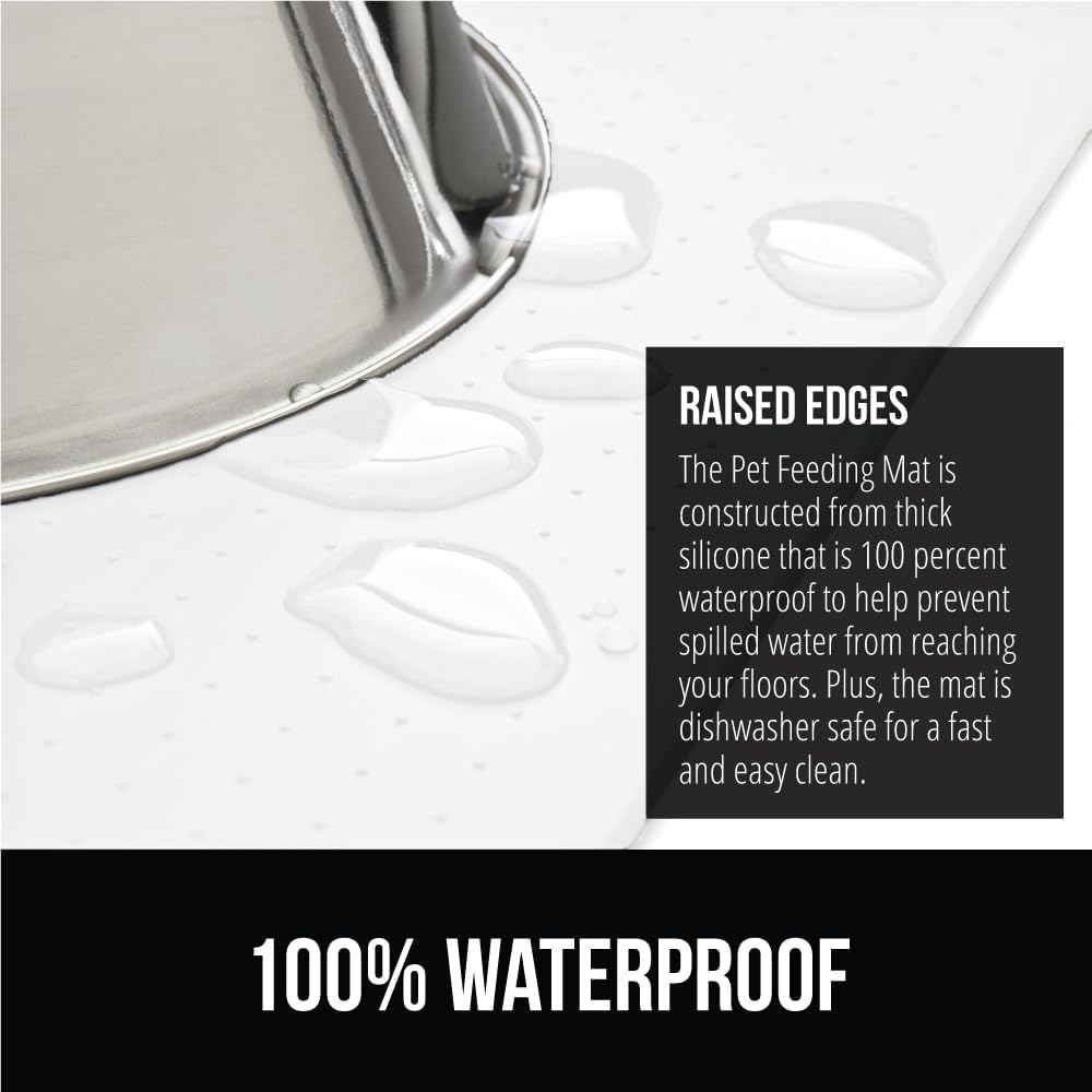 GORILLA GRIP 100% Waterproof Raised Edge BPA Free Silicone Pet Feeding Mat, Dog Cat Food Mats