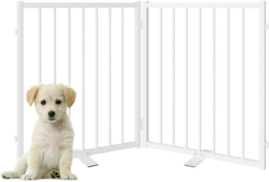 Full Metal Freestanding Dog Gate with Door, 24'' Height Foldable Pet Dog Fence for Indoor &