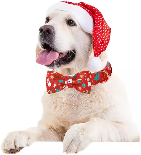 Lionet Paws Christmas Dog Collar with Bowtie, Dog Bowtie Collar with Metal Buckle for Dogs and