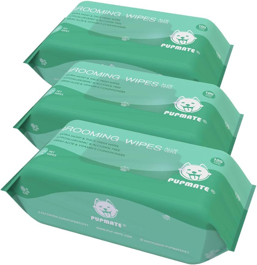 Pet Wipes for Dogs & Cats, Extra Moist & Thick Grooming Puppy Wipes with 300 Fresh Counts, Aloe