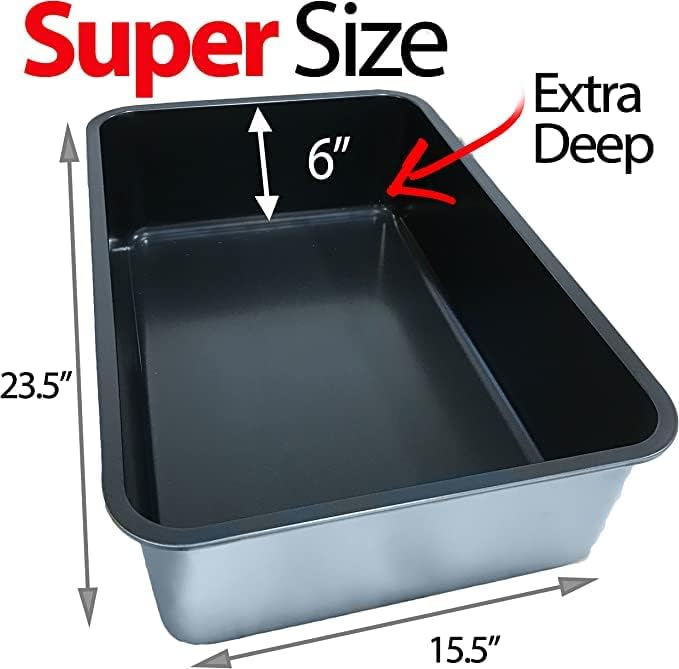 iPrimio Stainless Steel Litter Box - No Stick Litter Pan for Cats - XL Cat Box with Teflon Coating