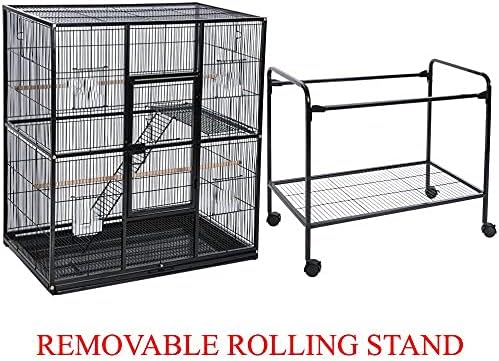 64" Extra Large Double Flight Bird Wrought Iron Double Cage Slide Out Center Divider Side Nesting