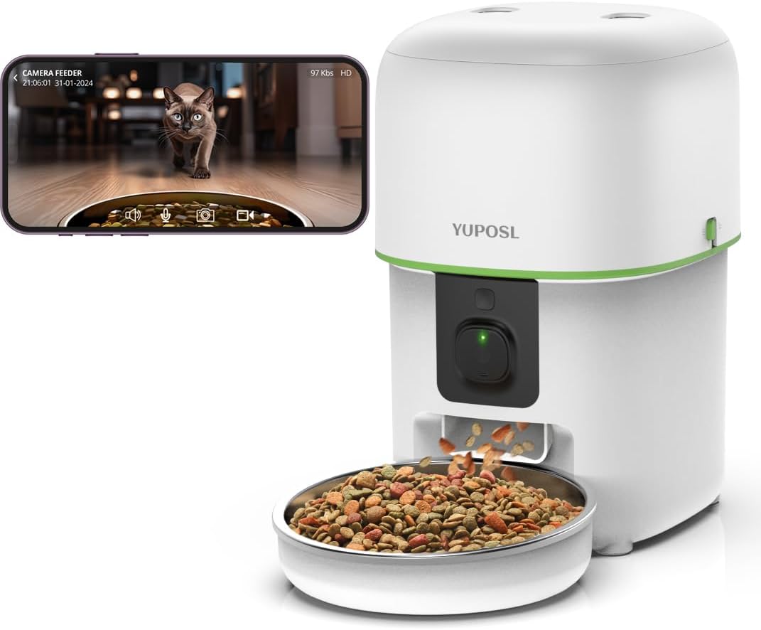 Automatic Cat Feeder with Camera - 5G WiFi Auto Cat Food Dispenser, 1080P HD Video with Night