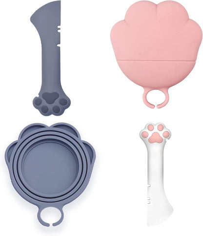 Meow&Woof Cat Food Can Lid and Spoon, BPA Free Silicone Cover for Animal Wet Food Storage, Reusable
