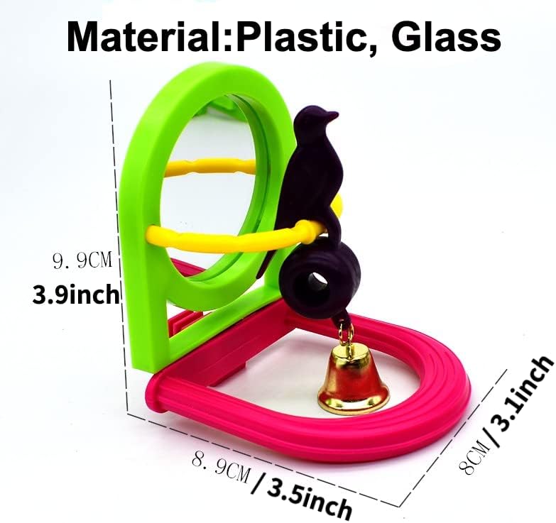 Bird Mirror for Cage, Bird Mirror Toy with Paddle Wheels and Perch, Bird Hanging Training Toys for