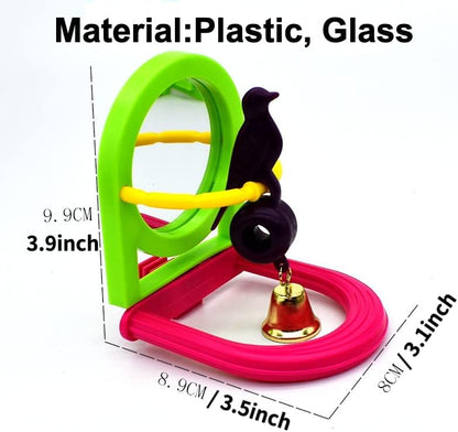 Bird Mirror for Cage, Bird Mirror Toy with Paddle Wheels and Perch, Bird Hanging Training Toys for