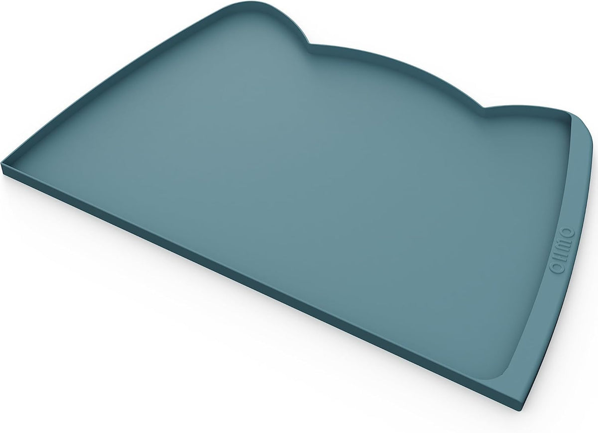 OHMO Dog Food Mat(Light Blue, 24 * 15'') w/Residue Collection Pocket Silicone Pet Feeding Mat for
