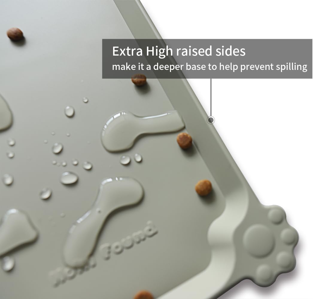 Hoki Found Large Silicone Non Slip Pet Food Mats - Bowl Placemats for Dog Cat - Waterproof - Cream