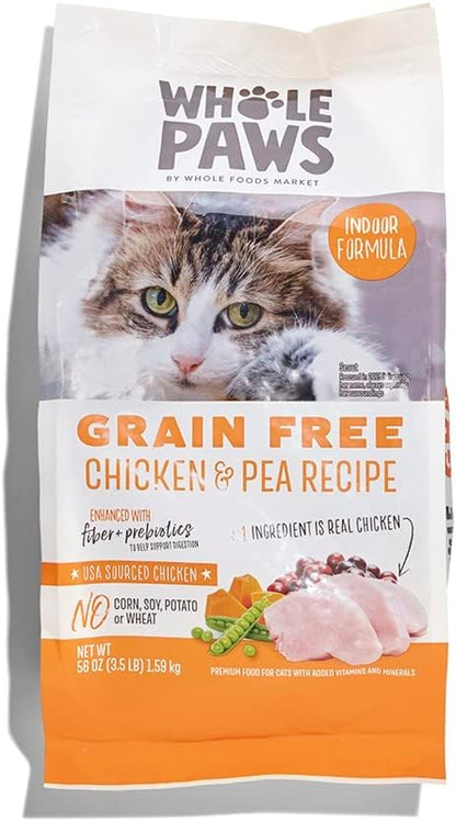 Whole Paws, Grain-Free Dry Cat Food, Chicken & Pea Recipe, Enhanced with Fiber & Prebiotics, Indoor