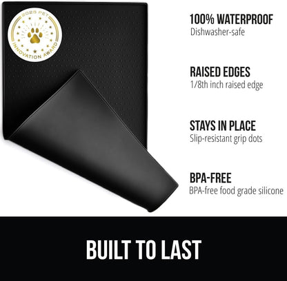 GORILLA GRIP 100% Waterproof Raised Edge BPA Free Silicone Pet Feeding Mat, Dog Cat Food Mats