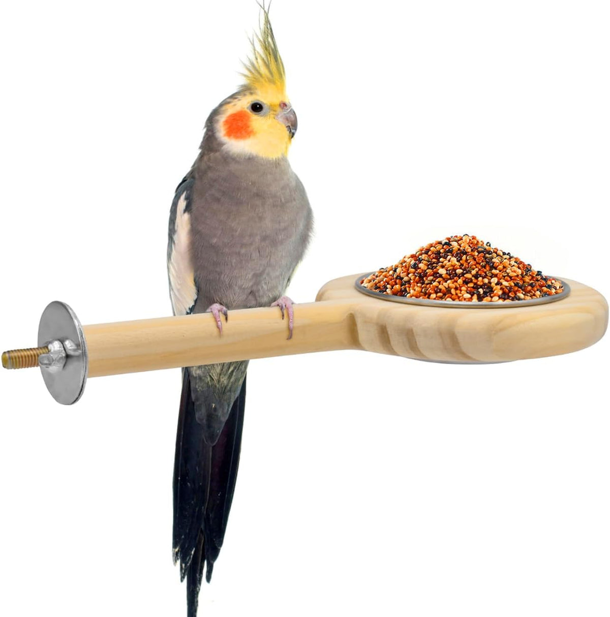 KATUMO Bird Perch Bird Feeding Cup Parrot Wood Perch Stand Toy Bird Cage Accessory for Parakeet