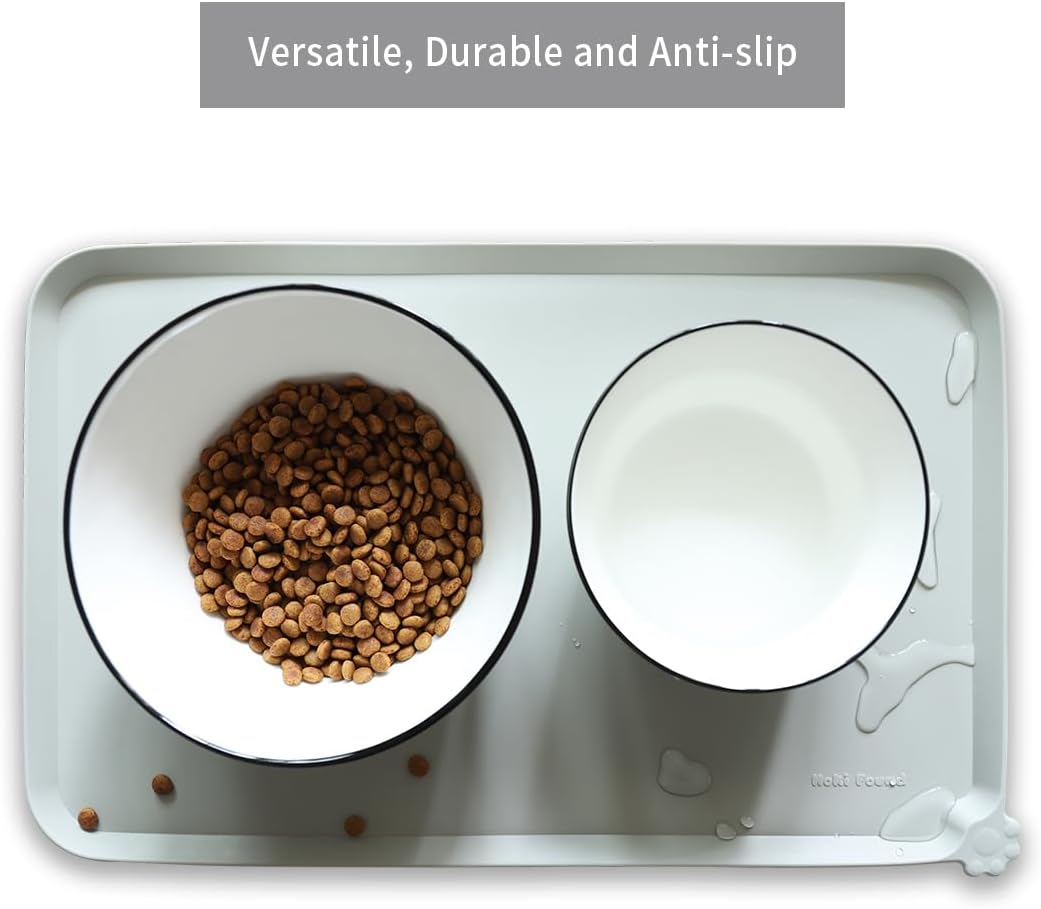 Hoki Found Silicone Pet Food Tray - High-Lips Dog Cat Bowl Mats - Waterproof Dog Cat Food Mats