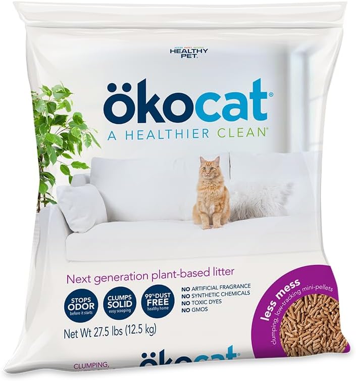 ökocat Less Mess Low Tracking Wood Clumping Cat Litter Mini- Pellets, Unscented, 27.5 pounds XL
