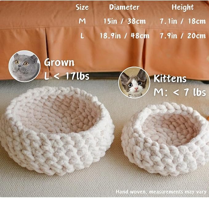 Cat Nest Bed – Premium Handwoven Washable Extra Soft Round Cave House for Indoor Kitten & Kitty