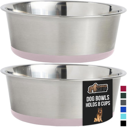 GORILLA GRIP Set of 2 Dog Bowls, Holds 8 Cups (64 fl oz), Heavy Duty Metal Food and Water Bowl for