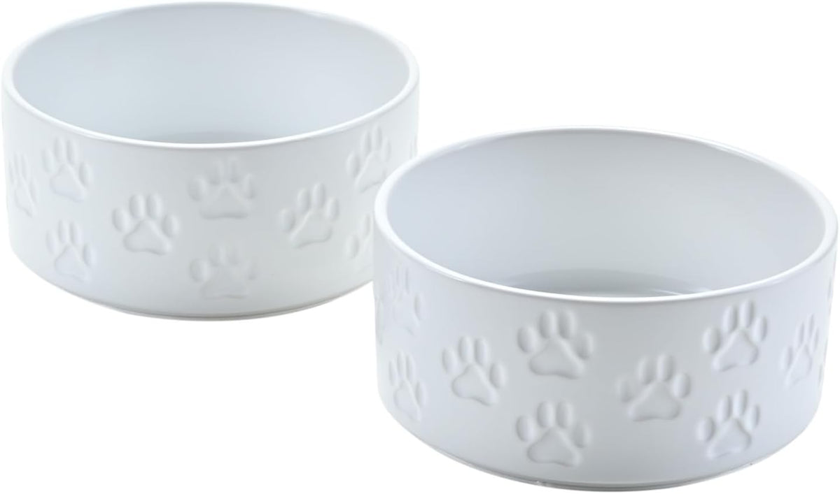SPUNKYJUNKY Ceramic Dog and Cat Bowls 2 Pack, 5.1'' Dog and Cat Food Water Double Feeding Bowls