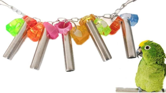 Litewoo Bird Stainless Steel Bells Pipe Bite Toy Hanging Swing Stand String Chew Toy Durable for