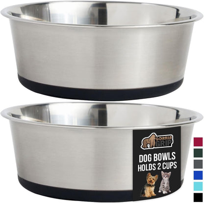 GORILLA GRIP Set of 2 Dog Bowls, Heavy Duty Metal Food and Water Bowl for Feeding Dogs and Cats