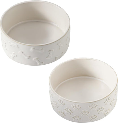 UBEE Ceramic Dog Bowl Set of 2, 5.1 inch Dog Food Bowl Dish with Bone or Paw Pattern, Pet Food