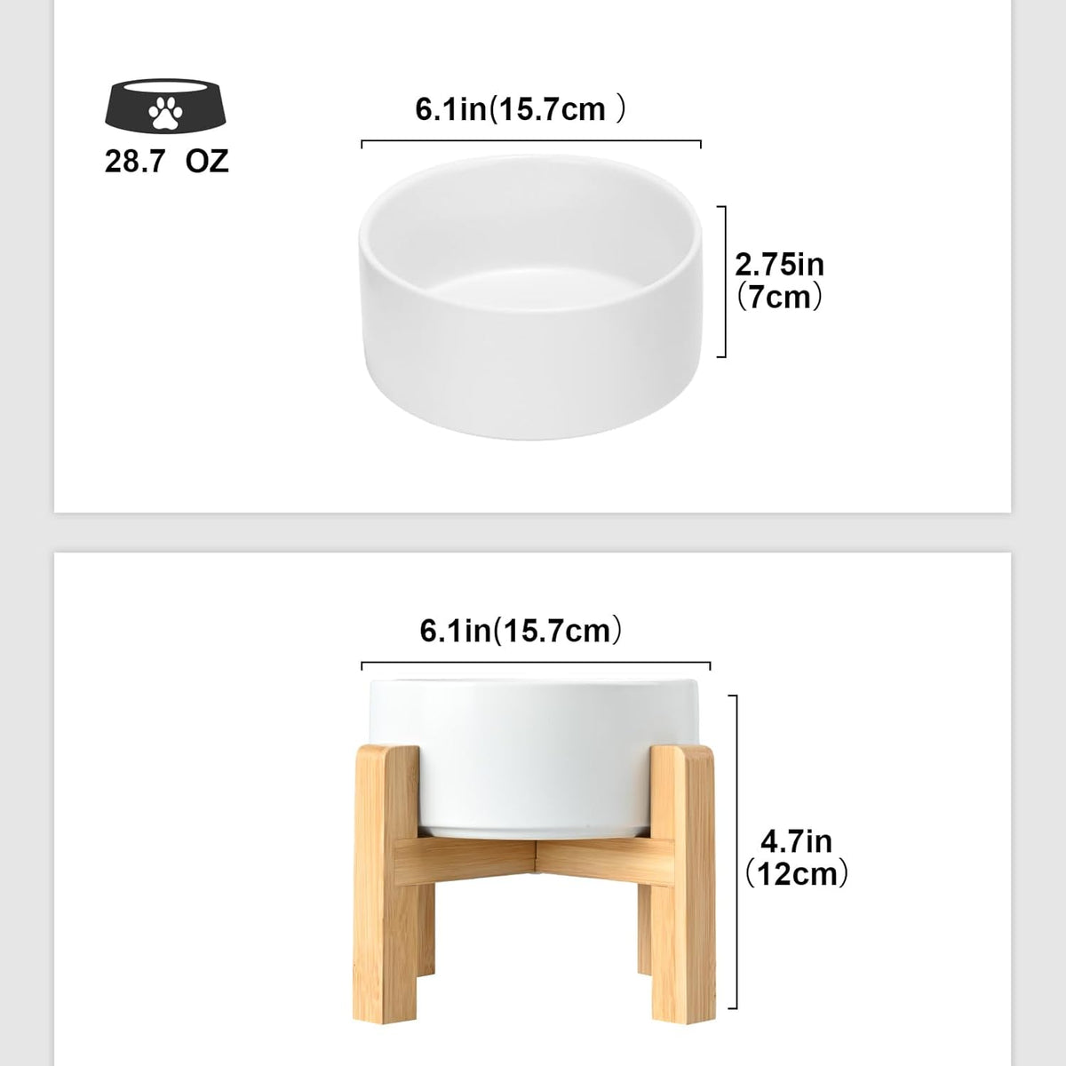 SPUNKYJUNKY Ceramic Elevated Dog Bowls 2 Pack - 6.1inch Raised Dog Bowls with Non-Slip Wooden Stand