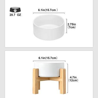 SPUNKYJUNKY Ceramic Elevated Dog Bowls 2 Pack - 6.1inch Raised Dog Bowls with Non-Slip Wooden Stand