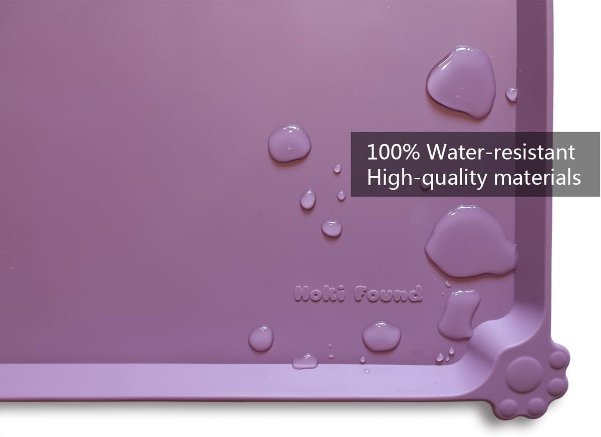 Hoki Found Large High-Sided Silicone Pet Food Tray - Non-Slip Bowls Placemat - Dog and Cat Feeding