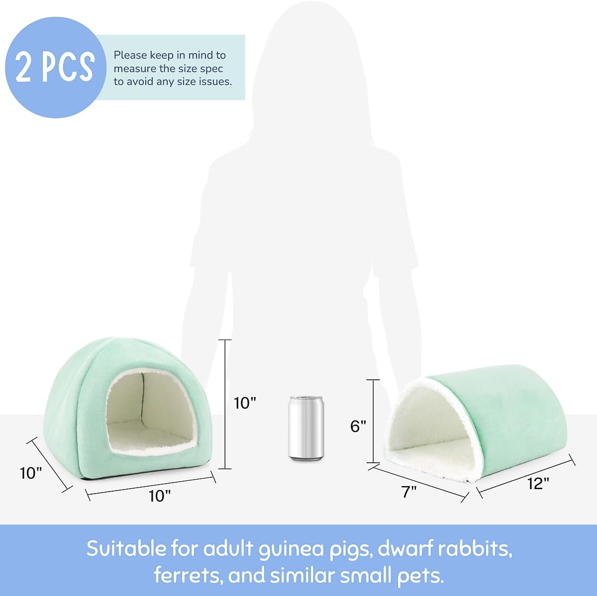 Guinea Pig Hideout and Tunnel Set, Soft Plush Bed & Play Tunnel for Guinea Pigs, Rabbits, Ferrets