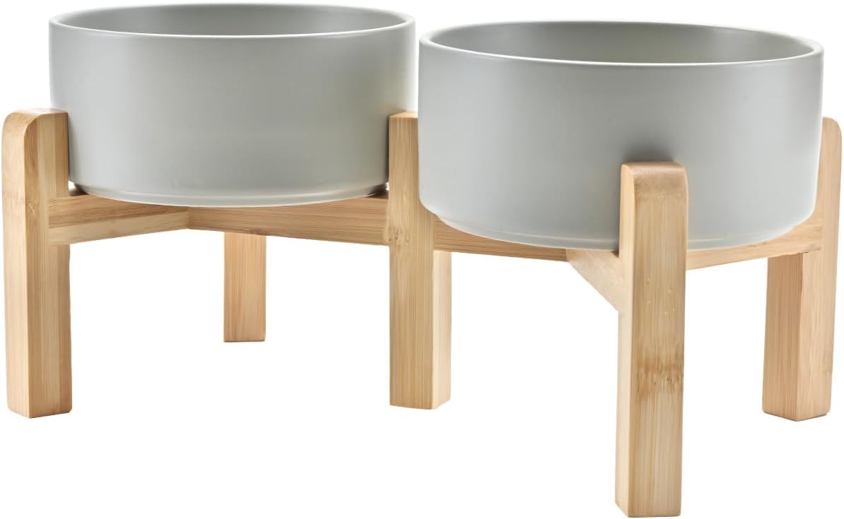 SPUNKYJUNKY Elevated Dog Bowls Ceramic, 6.1'' Dogs and Cat Food Water Bowls Raised with Non-Slip