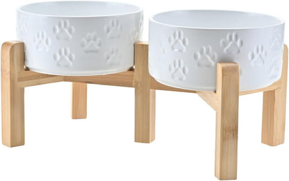 SPUNKYJUNKY Elevated Dog Bowls Ceramic, 6.1'' Dogs and Cat Food Water Bowls Raised with Non-Slip