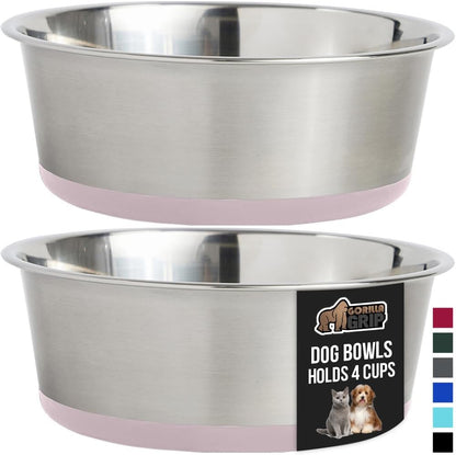 GORILLA GRIP Set of 2 Dog Bowls, Holds 4 Cups (32 fl oz), Heavy Duty Metal Food and Water Bowl for