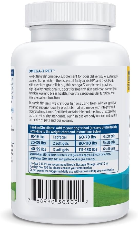Nordic Naturals Omega-3 Pet, Unflavored - 90 Soft Gels - 320 mg Omega-3 Per Soft Gel - Fish Oil for